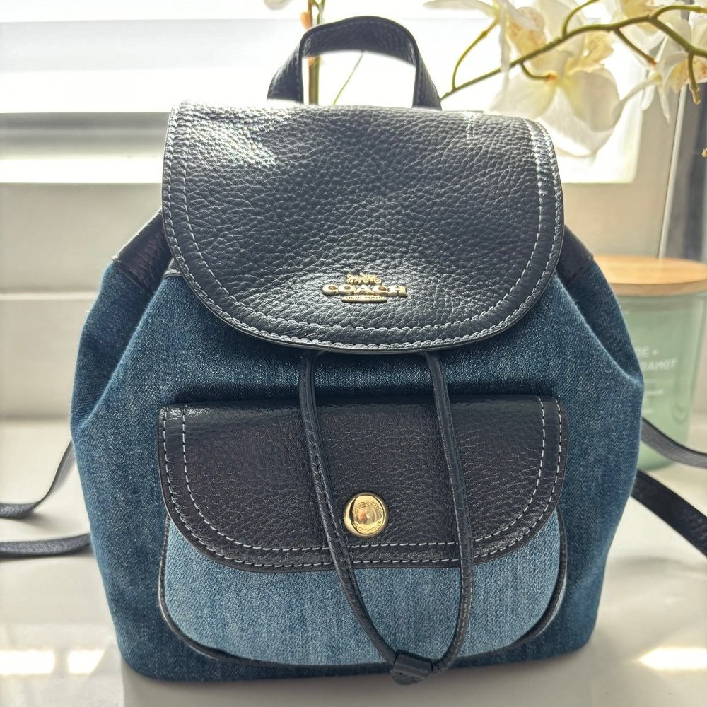 Coach Small Denim & Black Leather Backpack